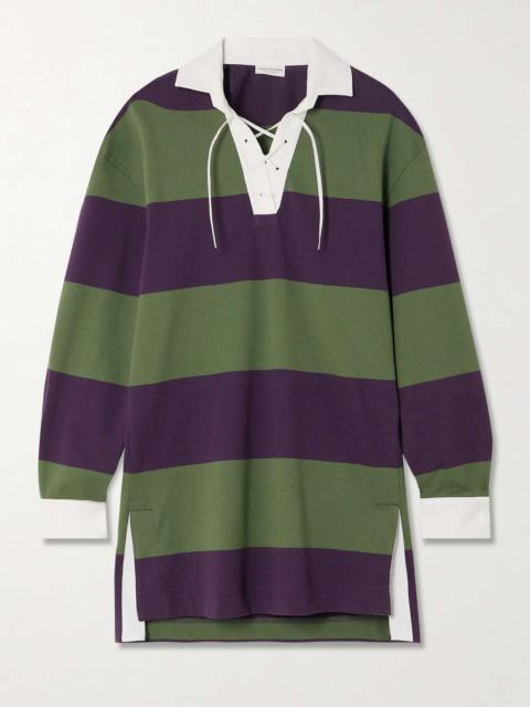 Dries Van Noten Oversized tie-detailed striped cotton-blend jersey polo shirt