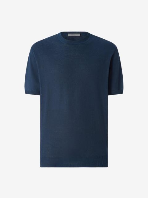 CORNELIANI Blue pure linen crew neck knitwear