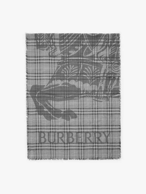 Burberry Wide Knight Check Wool Silk Scarf
