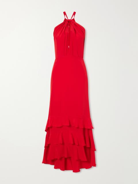 ANDRES OTALORA Vino De Palma Ruffled Duchesse-satin Silk Halterneck Maxi Dress
