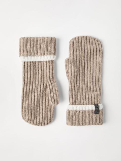 Brunello Cucinelli Cashmere English rib knit mittens with monili