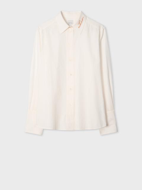 Paul Smith Women's White Shirt with 'Love' Embroidered Collar