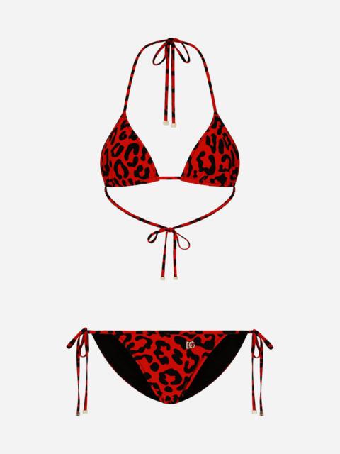 Leopard-print triangle bikini