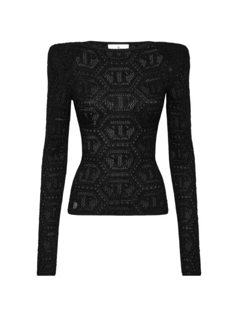 logo-embroidered knitted top