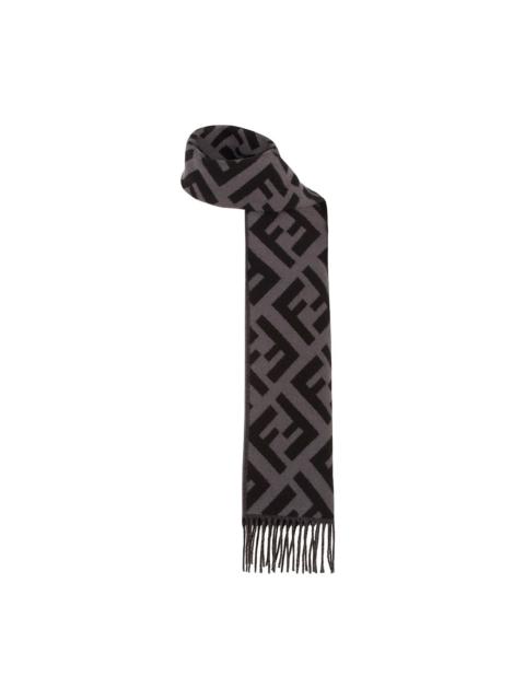 FENDI FF-intarsia fringed trim scarf