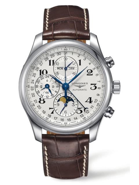 Longines Longines Master Automatic Chronograph Leather Strap Watch, 42mm in Brown/Silver at Nordstrom