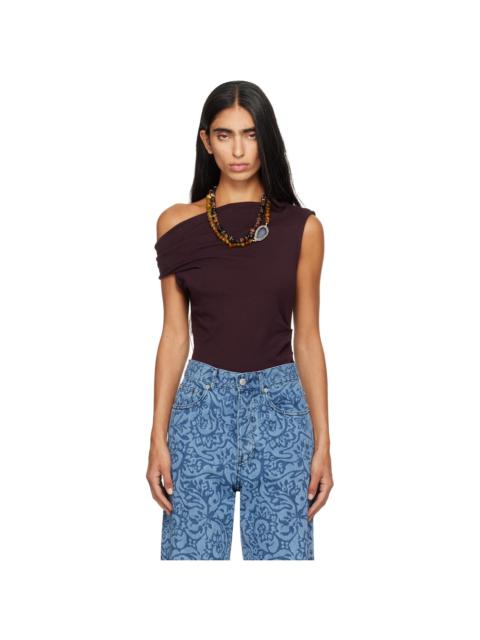 Dries Van Noten Burgundy Off-Shoulder Jersey Top