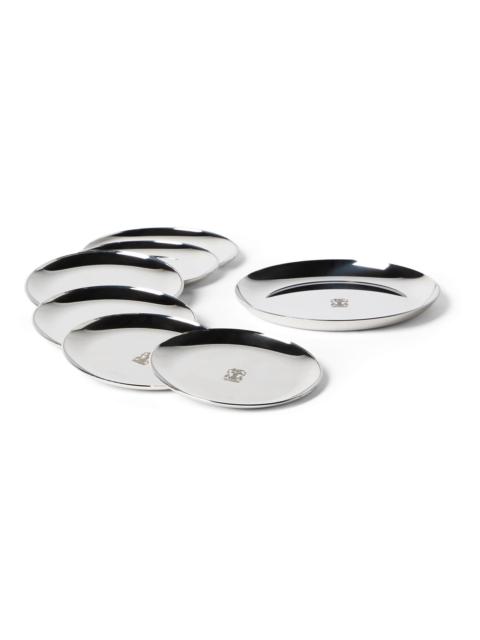 Brunello Cucinelli Silver-Plated Steel Bottle Coaster Set with 6 Coasters - Silver