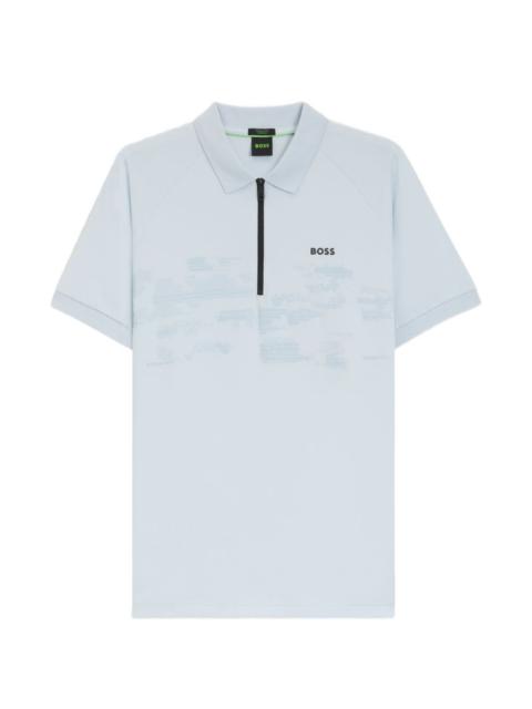 BOSS pattern zip-up polo shirt