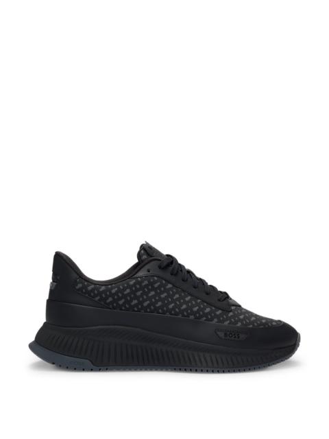 BOSS MONOGRAM-JACQUARD TRAINERS WITH RUBBERIZED FAUX LEATHER