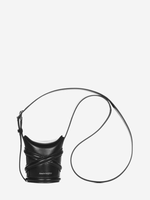 The Curve Mini black calfskin harness-style shoulder bag with shoulder strap.