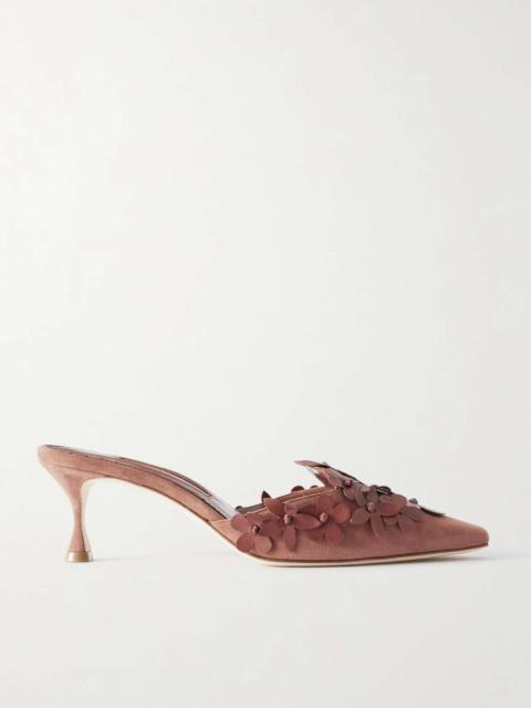 Harnes 50 appliquéd suede mules Brown