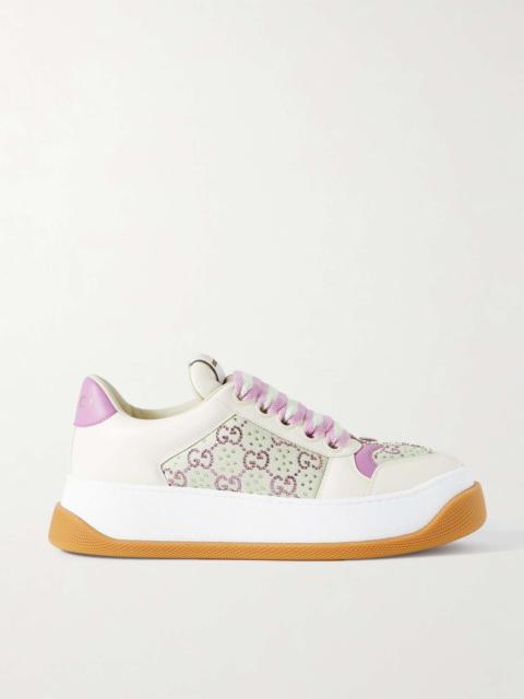 Double Screener crystal-embellished coated cotton-canvas and leather sneakers