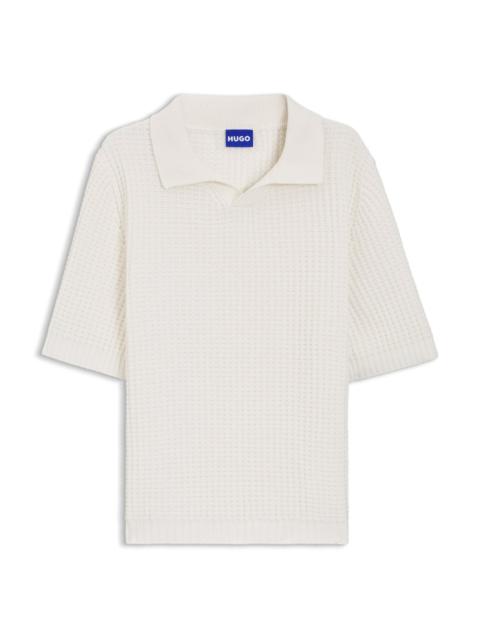 HUGO WAFFLE-STRUCTURE KNIT POLO WITH JOHNNY COLLAR