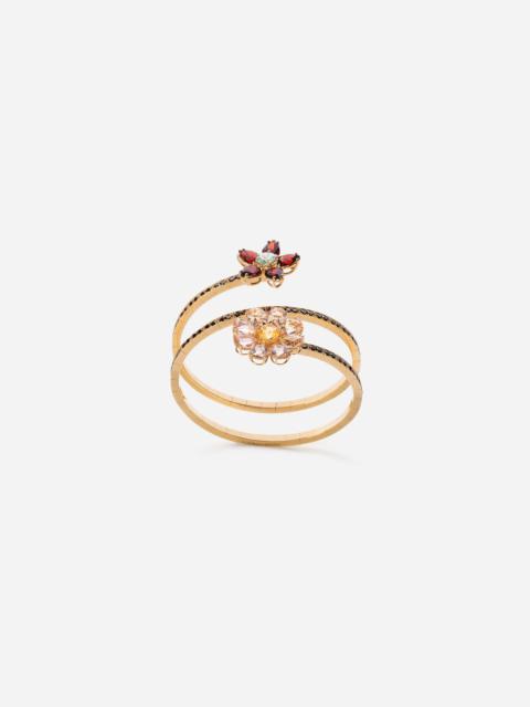 Spring yellow gold bracelet with floral decorations