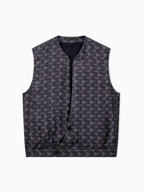GIORGIO ARMANI SINGLE-BREASTED WAISTCOAT IN CUPRO CANVAS WITH A GEOMETRIC PRINT