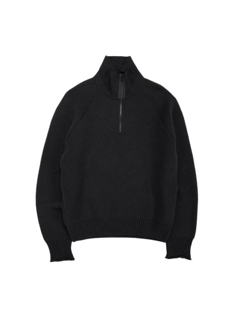 MARGARET HOWELL Zip Up Polo Jumper Wool Cotton Black