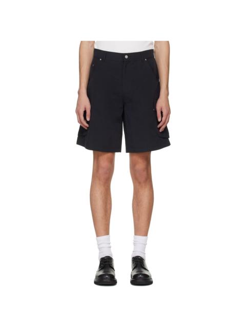 SERAPIS Black Riveted Nylon Cargo Shorts