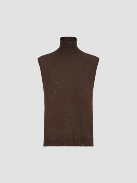 Brunello Cucinelli Women's Cashmere and Silk Diamond Yarn Turtleneck Sweater Vest - Brown