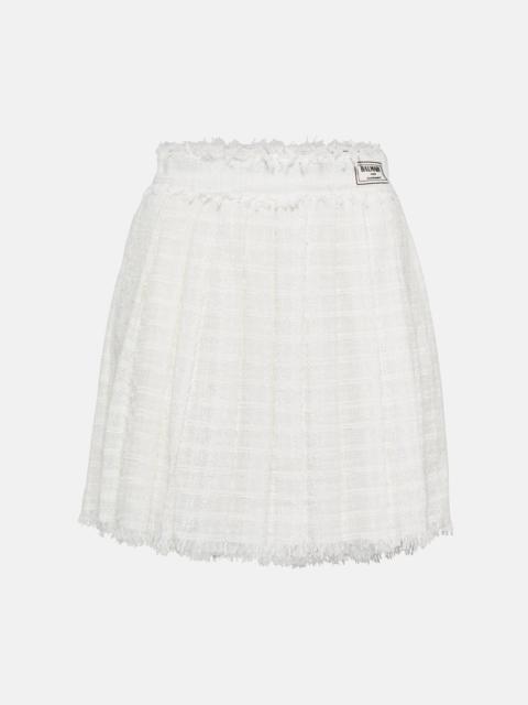 Pleated tweed miniskirt