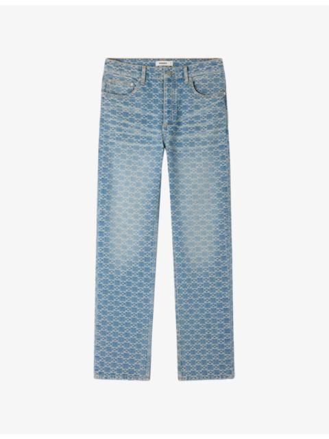 Sandro Square-Pattern Straight-Leg Denim Jeans
