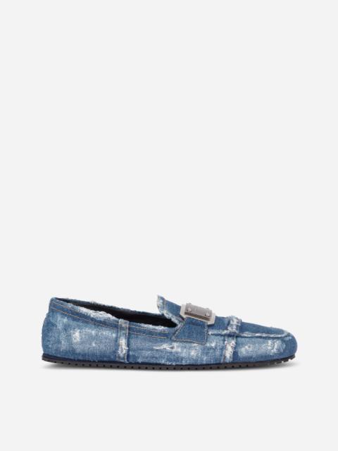 Patchwork denim loafers with logo tag
