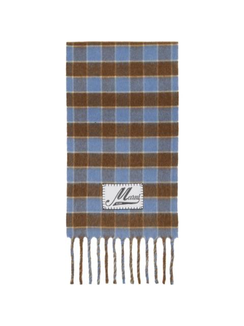 Marni Blue & Brown Double Check Logo Wool Mohair Scarf