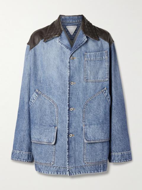Bottega Veneta Intrecciato Leather-Panelled Denim Jacket