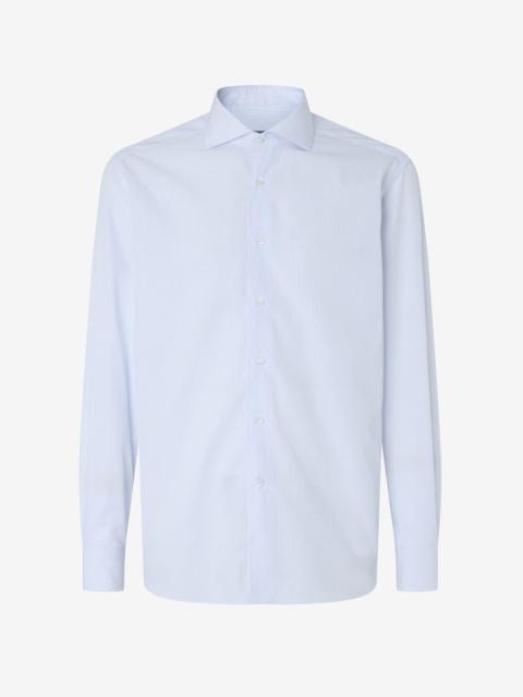 CORNELIANI White cotton twill shirt with light blue micro-stripe