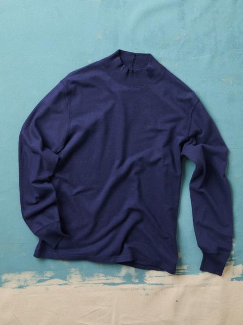 Drake's Navy Cotton Long-Sleeve Mock Neck Hiking T-Shirt