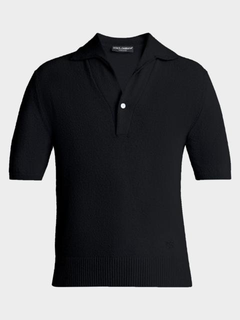 Dolce & Gabbana Men's Texture-Knit V-Neck Polo Shirt