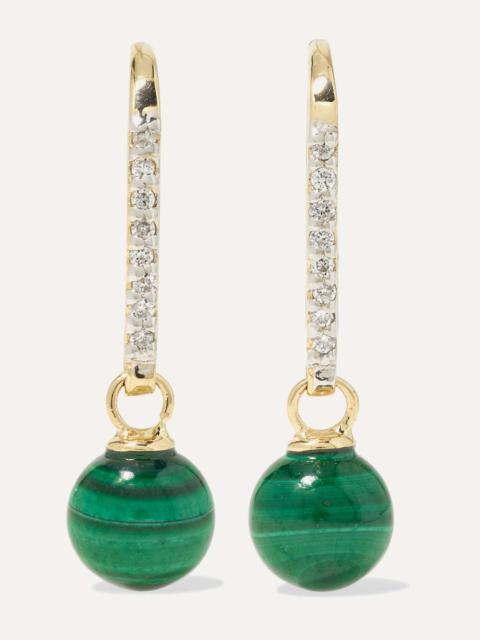 MATEO 14-karat gold, malachite and diamond earrings