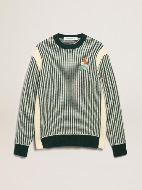 Golden Goose Men's round-neck sweater in two-tone white and green wool