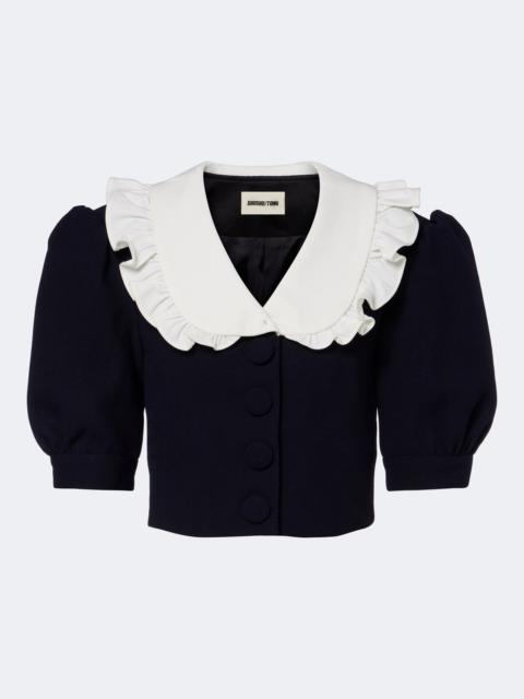 SHUSHU/TONG Cropped ruffled puff-sleeve wool jacket