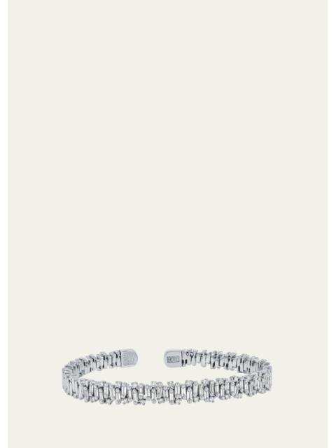 SUZANNE KALAN 18K White Gold OAK Shimmer Baguette and Round Diamond Bangle Bracelet