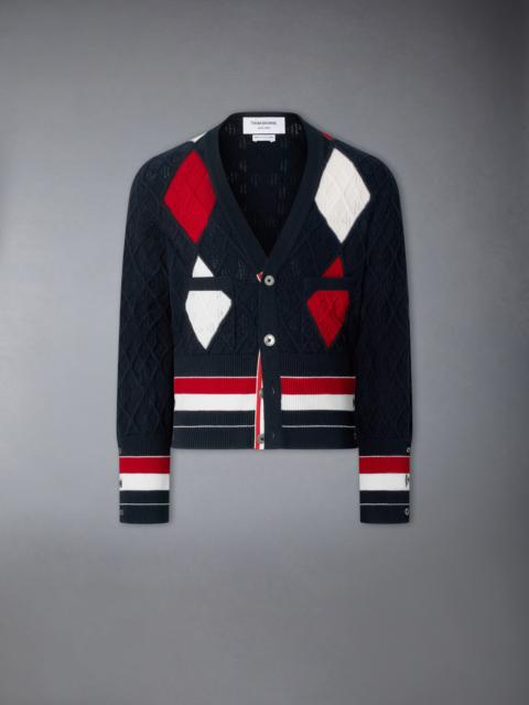 Thom Browne CASHMERE ARGYLE INTARSIA SHRUNKEN CARDIGAN