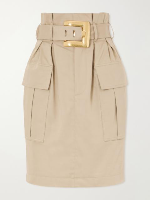 Balmain Belted Cotton-gabardine Midi Skirt
