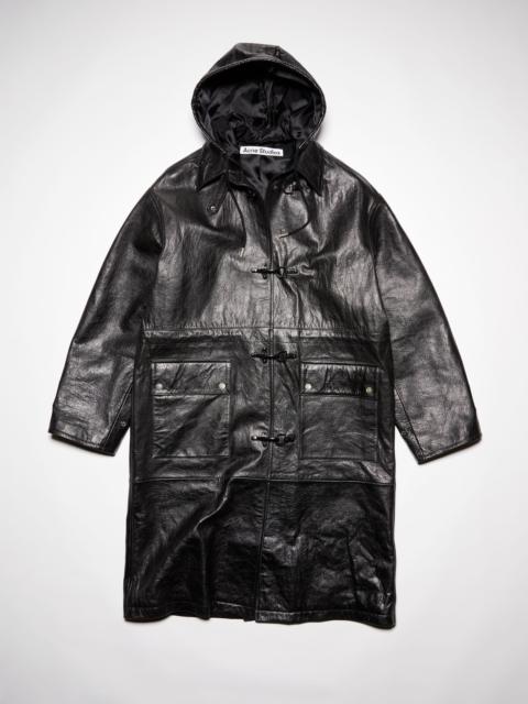 Leather hooded coat - Black