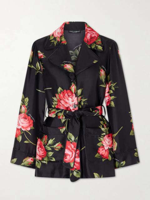 Dolce & Gabbana Belted Floral-print Silk-twill Shirt