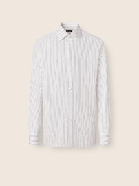 ZEGNA WHITE AND BLACK MICRO-STRIPED COTTON SHIRT