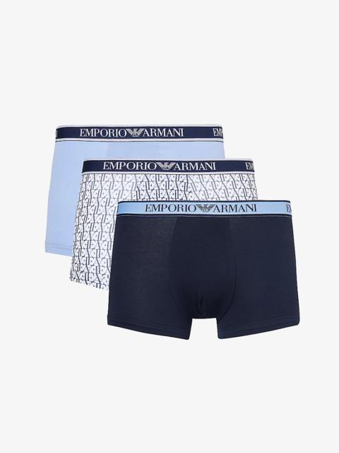 EMPORIO ARMANI Branded-waistband pack of three stretch-cotton trunks