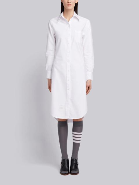 White Classic Oxford Long-sleeve Button Down Knee Length Shirtdress