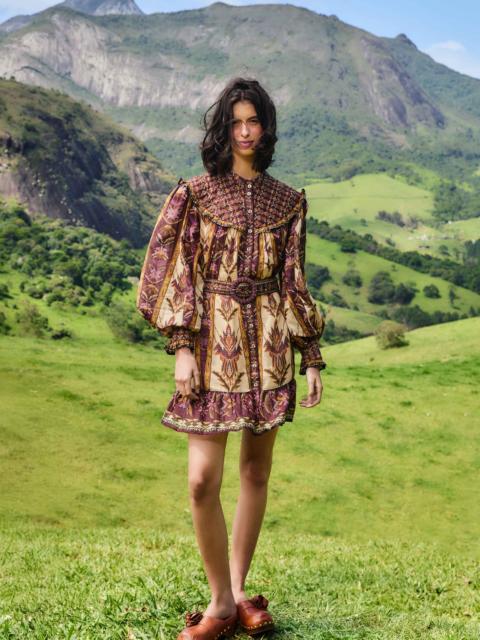 Sand Embroidered Tapestry Long Sleeve Mini Dress