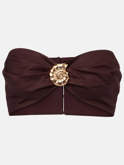 ADRIANA DEGREAS Embellished cotton-blend bandeau top
