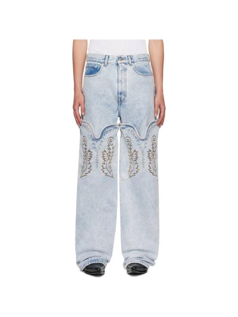 Y/Project SSENSE Exclusive Blue Maxi Cowboy Cuff Jeans