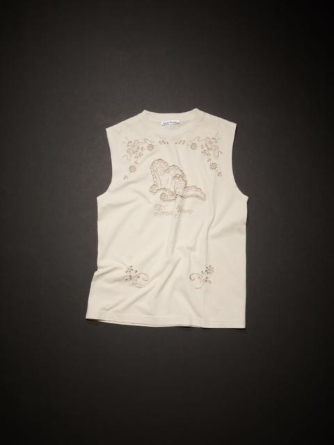 Embroidered sleeveless t-shirt - Ecru beige