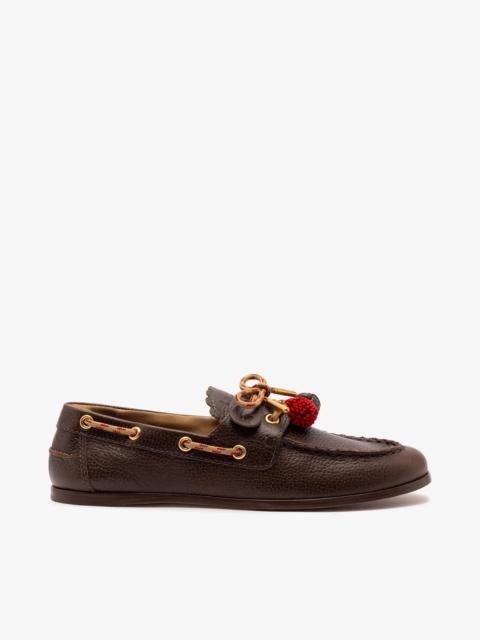 Larroudé Cyprus Boat Shoe In Brown Leather