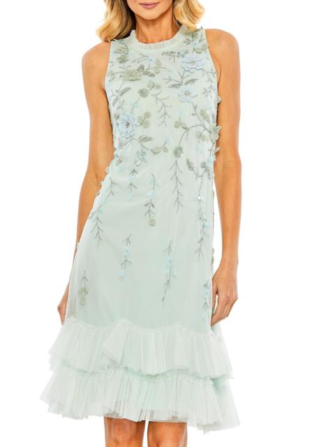 MAC DUGGAL Women's Cocktail Floral Embellished Chiffon Tiered Dress - Seafoam
