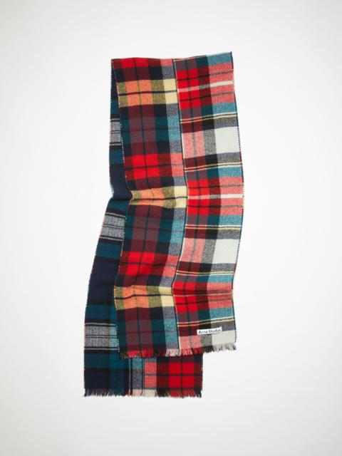 Mixed check wool scarf - Red/blue/white