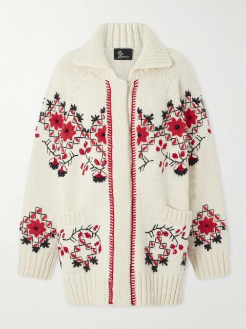 Moncler Grenoble Embroidered Wool-blend Cardigan